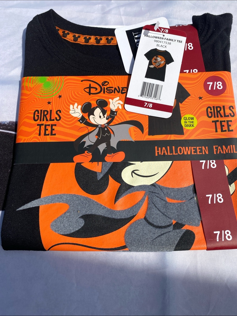 Disney Minnie Mouse Halloween Girls Tee Size 7/8 Glow In The Dark